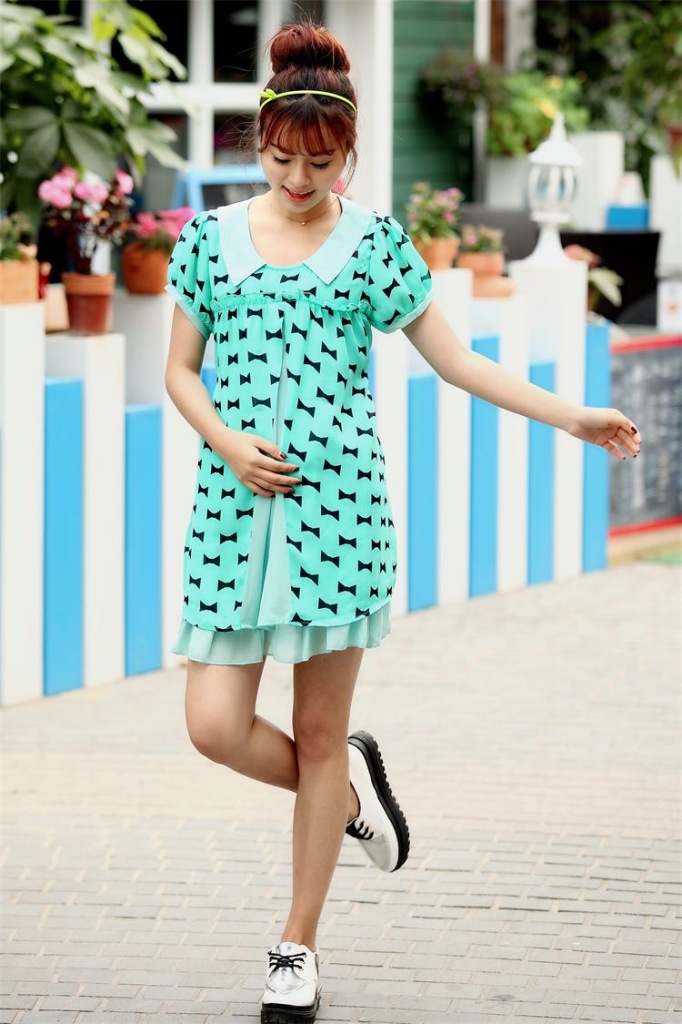 ชุดคลุมท้อง ชุดคุมท้องสวยๆ ชุดคนท้อง ชุดคนท้องสวยๆ ผ้าชีฟองซับในผ้าฝ้าย มีสีส้ม/เขียว