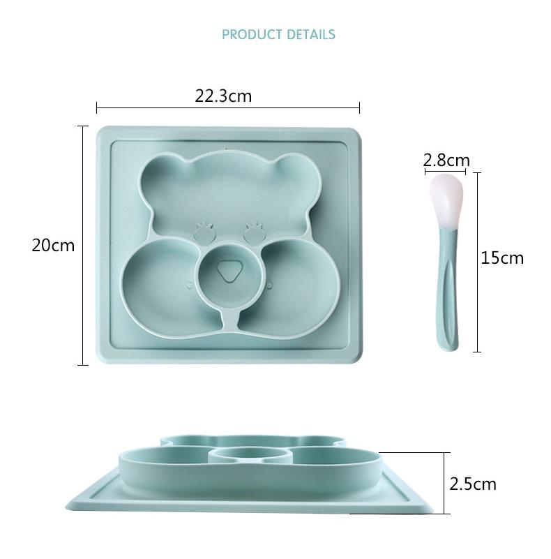 จานถาดอาหารซิลิโคนหมีน้อย พร้อมช้อนซิลิโคน NanaBaby