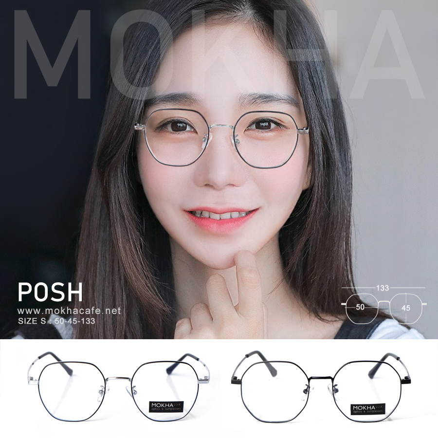 กรอบแว่น POSH - black กรอบโลหะ ทรงเหลี่ยม น้ำหนักเบา กว้าง 133 มม. (sizeS) H45