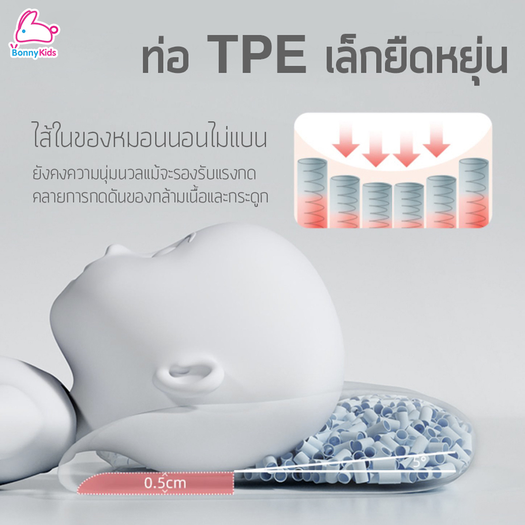 Baby Tattoo (เบบี้ แทททู) หมอนรองศีรษะปรับ 3 ด้าน หมอนหลุม หมอนหัวทุย ป้องกันแบคทีเรียและไรฝุ่น (0m+)