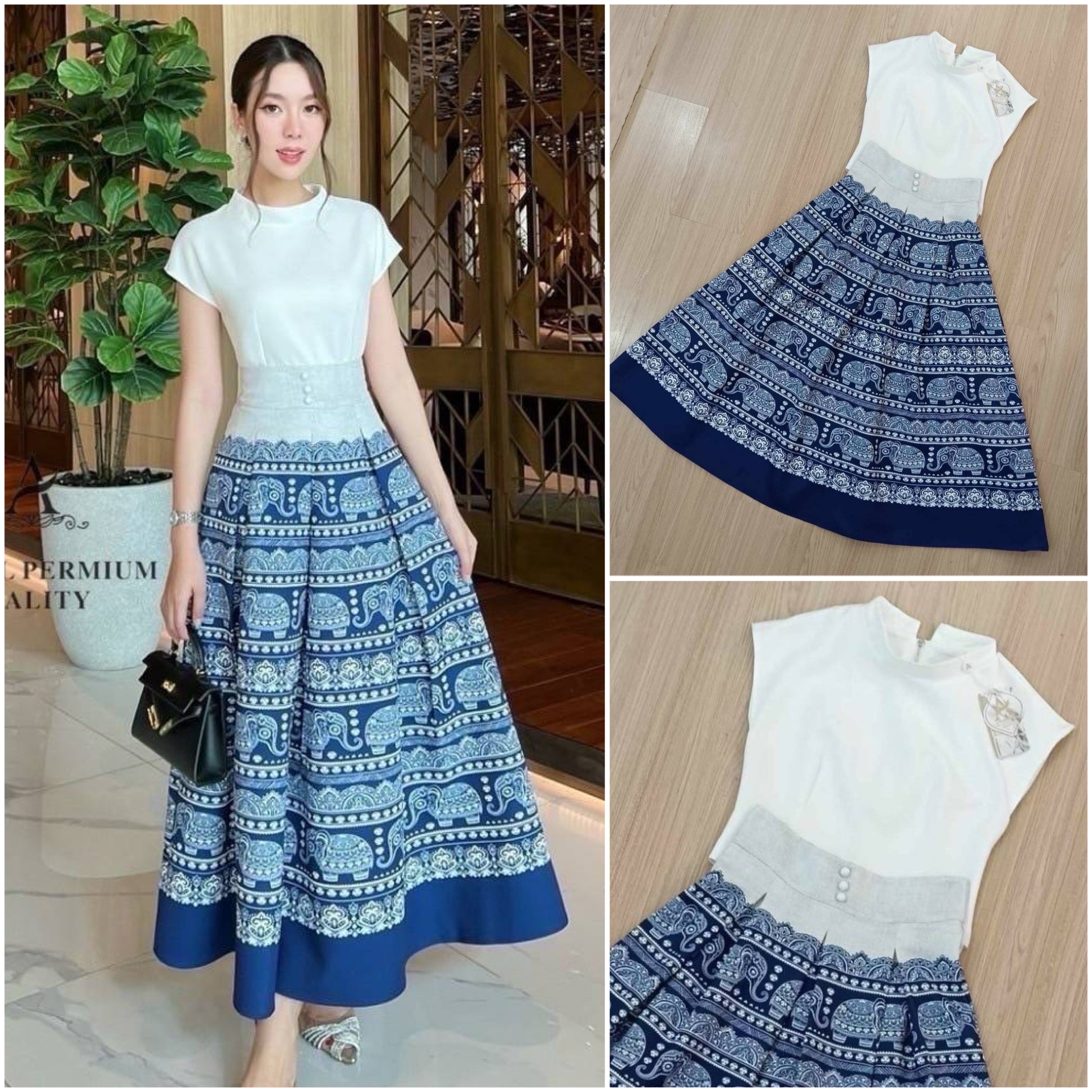 Set เสื้อมีซับใน มาพร้อมผ้าถุงสำเร็จลายช้างไทย อัดกาวทั้งเซต ใส่สบาย : สินค้าคุณภาพ (พร้อมส่ง)