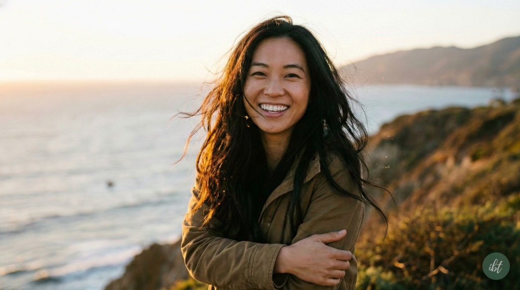 ผู้หญิงผมสวยสุขภาพดี มีความมั่นใจ ยิ้มอย่างมีความสุข