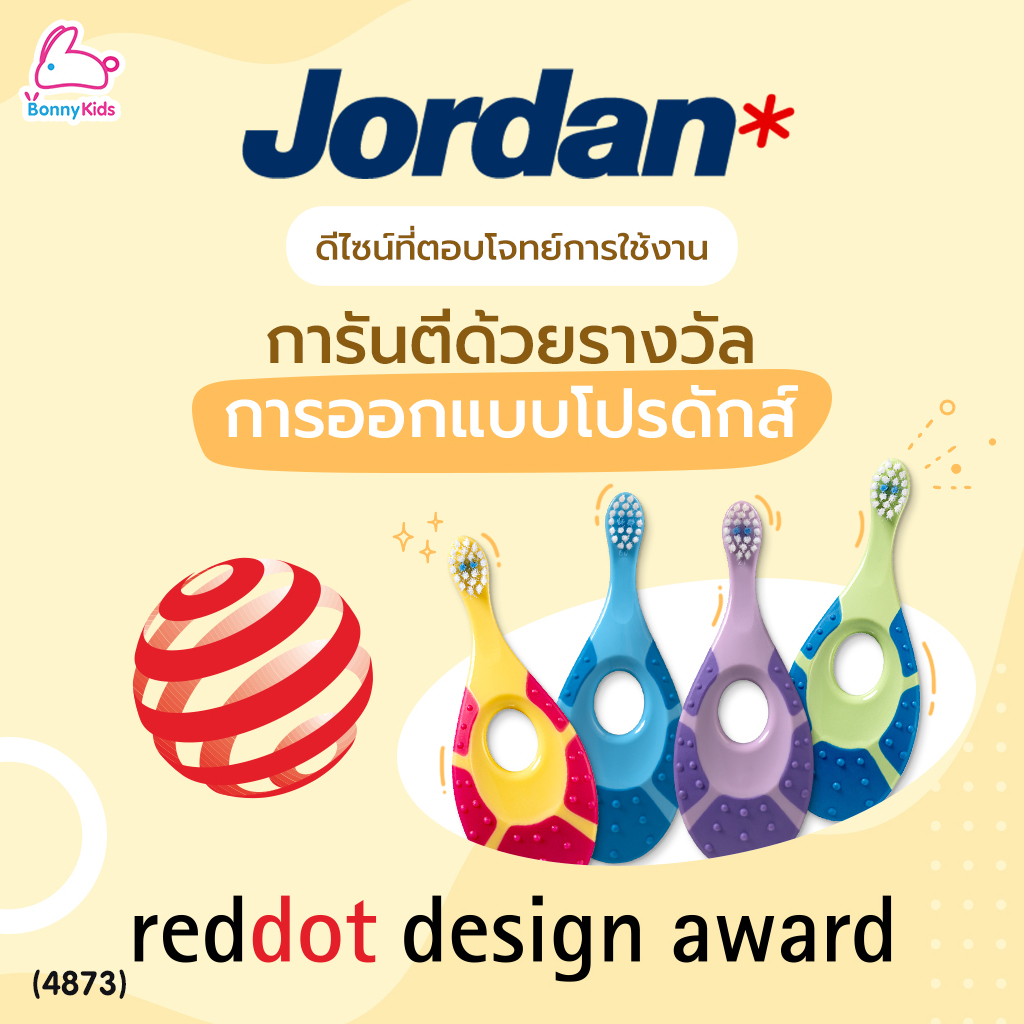 (4873) Jordan (จอร์แดน) Extra Soft แปรงสีฟันเด็ก Step 1 สำหรับเด็กอายุ 0-2 ปี คละสี (แพ็ค 2 ชิ้น)