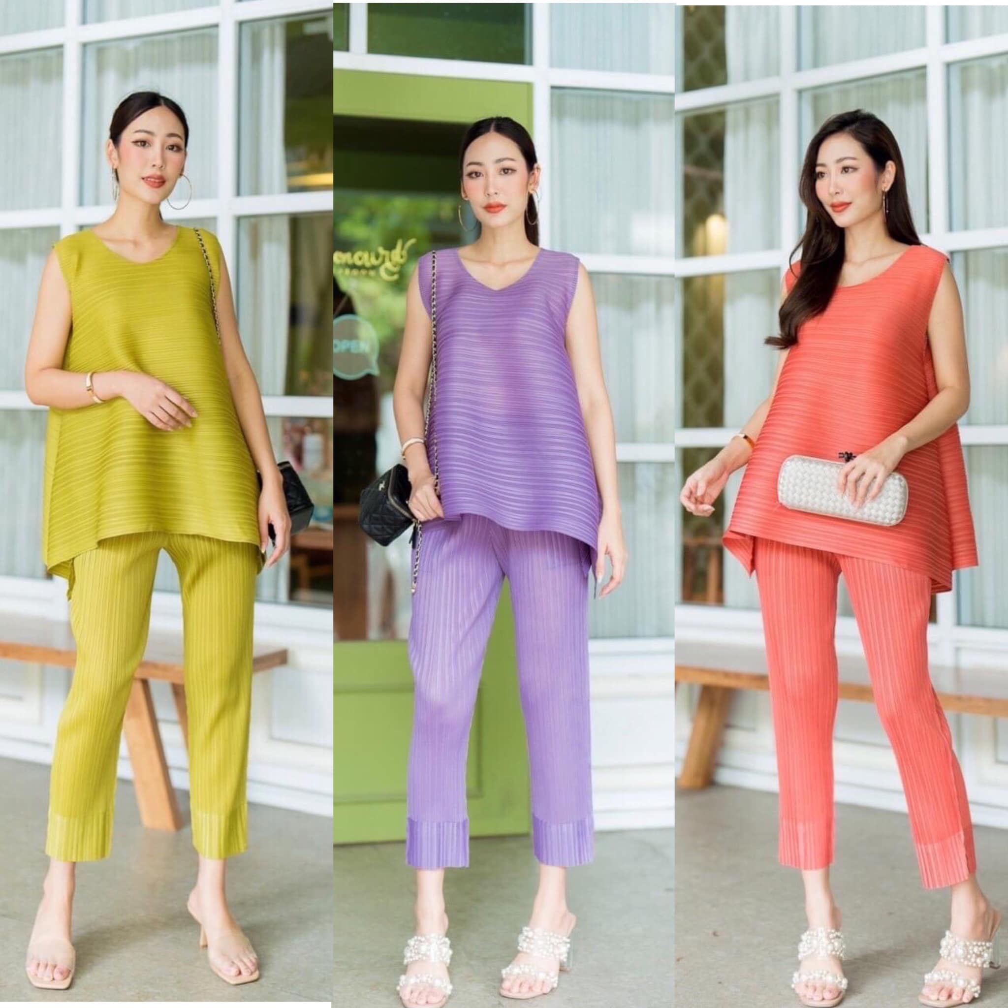 ชุดเซตผ้าอัดพลีท AA Premium ทรงสวย สีสด . สินค้าคุณภาพ (พร้อมส่ง)