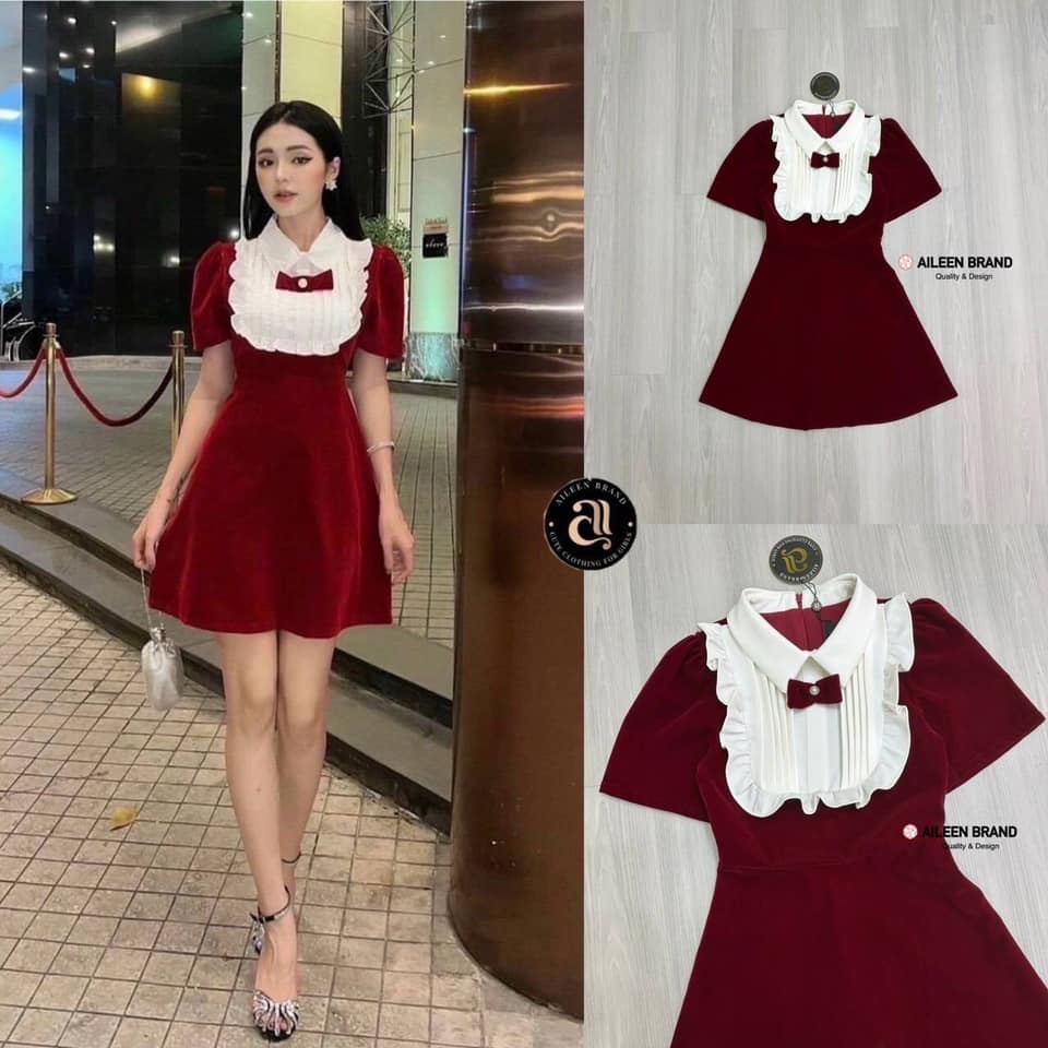 เดรสแดงต้อนรับเทศกาลในช่วงนี้ เดรสสีแดงผ้ากัมมะหยี่ แต่งดีเทลคอปกสีขาว และตรงคอยาวถึงอกแต่งด้วยผ้าสีขาวจับจีบพร้อมเพิ่มระบายให้ดูน่ารัก ใส่สบาย : สินค้าคุณภาพ (พร้อมส่ง)