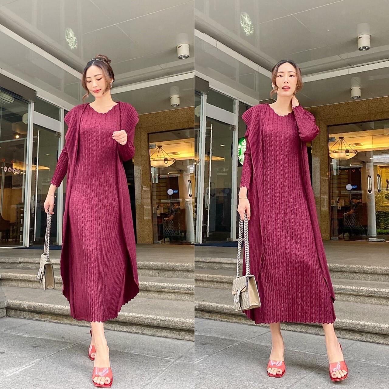 เดรสพลีทตัวยาว อัดพลีท 100% เนื้อเดียวกับงาน Brand งานเกาหลีแท้ 🇰🇷 ละเอียดสวยงาม High Quality สินค้าคุณภาพ (พร้อมส่ง)