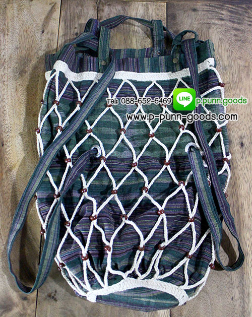 กระเป๋าเป้ผ้าฝ้าย เมคราเม่เชือกคอตต้อน