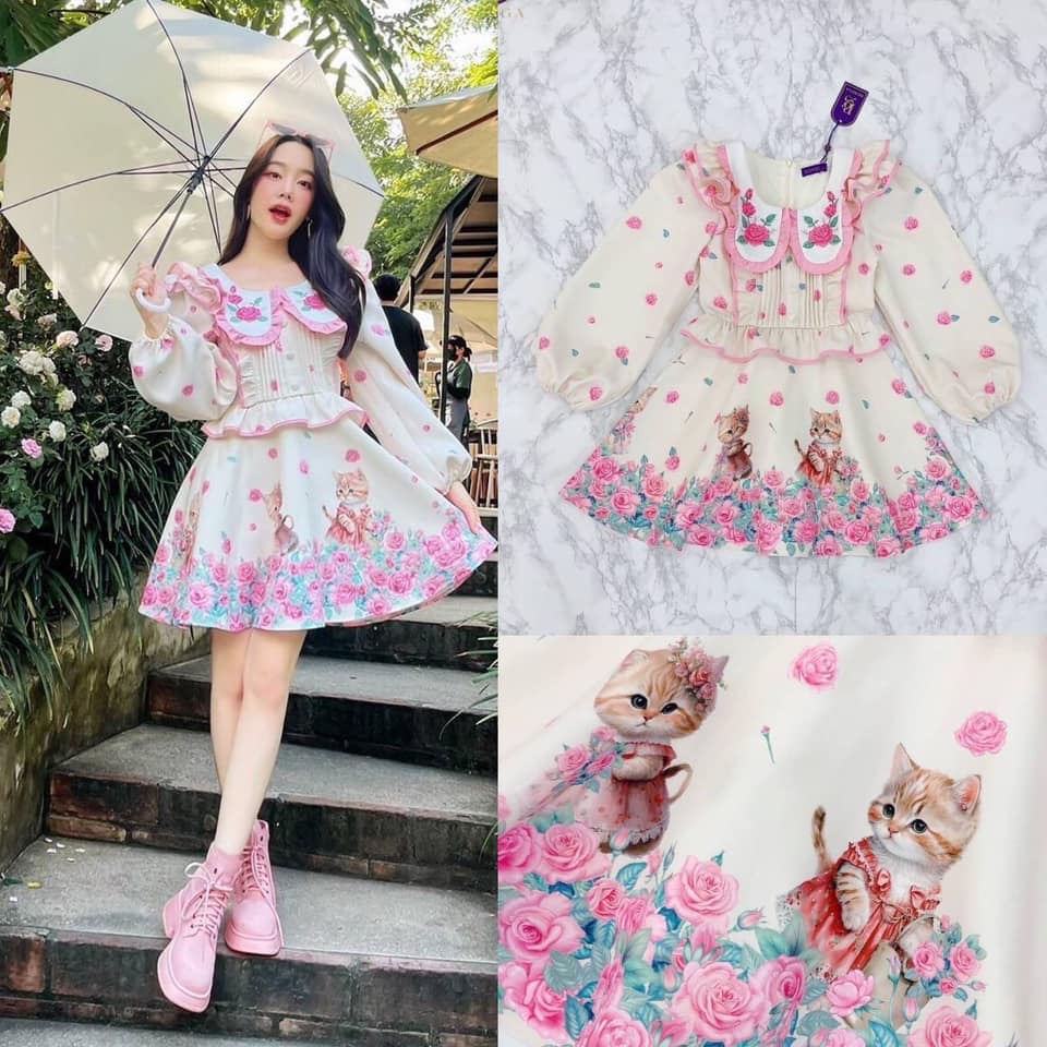 เดรสน้องแมวแขนยาวแสนหวาน หู้ยยย!หวานละมุนสุดๆ ลูกคุณหนูห้ามพลาดน๊า เป็นผ้าพิมพ์ลายอย่างดี ใส่สบาย : สินค้าคุณภาพ (พร้อมส่ง)