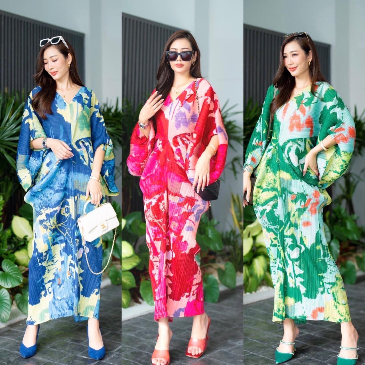 Dress อัดพลีท ดีไซด์ตัวยาว แขนผีเสื้อ 🦋 อัดพลีทแน่นๆ เพิ่มความหรู ด้วยการเล่น 🔷🔶 สีตัดสี่เหลี่ยม สแควร์แบบใหญ่สุดคลาสิค 👍🏻 สินค้าคุณภาพ (พร้อมส่ง)