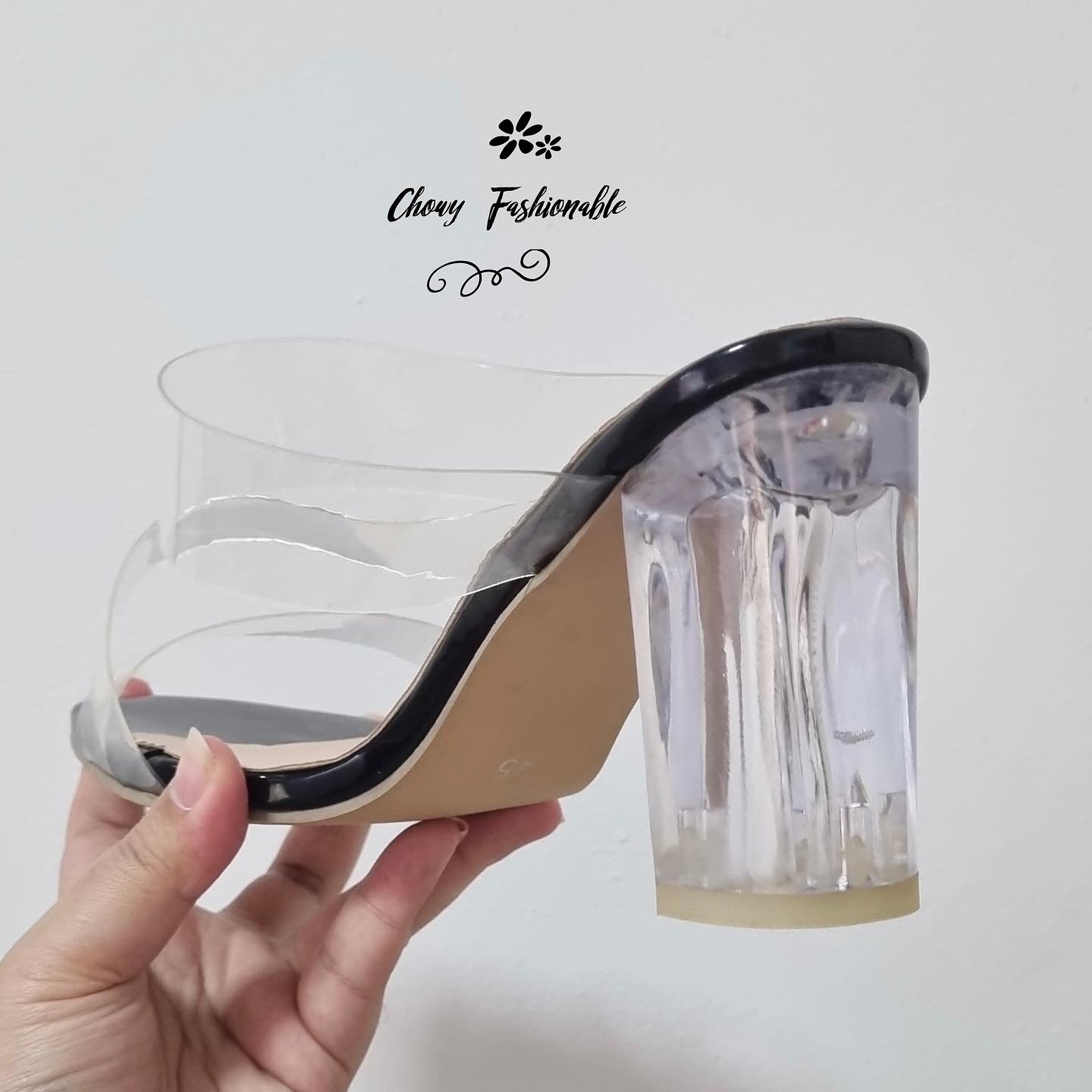 รองเท้าไซส์ใหญ่ 40 41 42 รองเท้าแตะส้นแก้วใส PUใส นิ่มมาก CHOWY KR0962BL