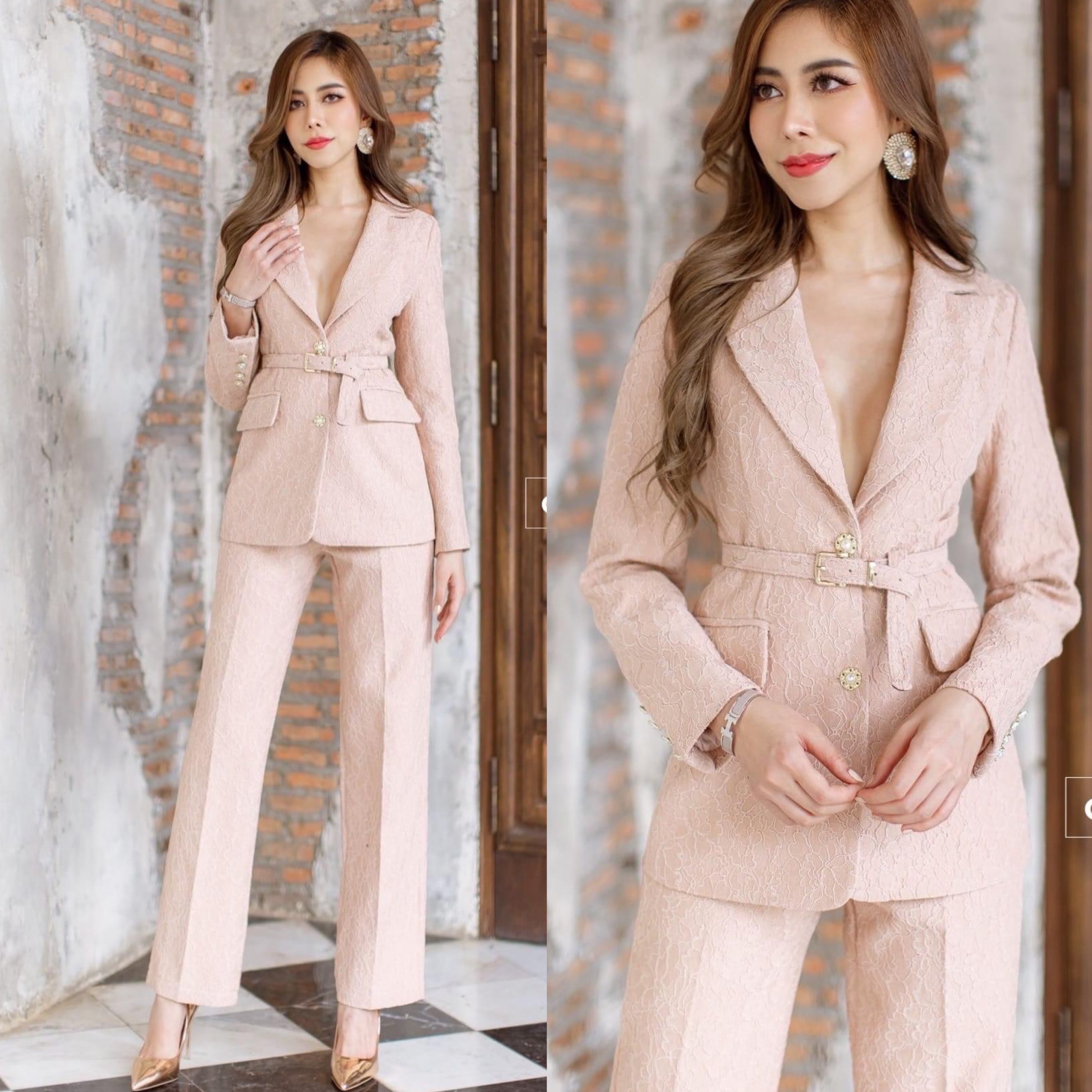 เซตBLAZER ผ้าลูกไม้+กางเกงขาบาน เนื้อผ้าลูกไม้เกรดเอ สินค้าคุณภาพ (พร้อมส่ง)