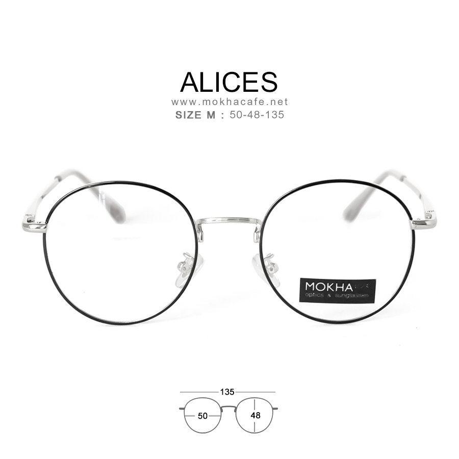 ALICES - black silver แว่นตาทรงกลม กรอบโลหะ ขาสปริง กว้าง 135 มม.(sizeM) H48