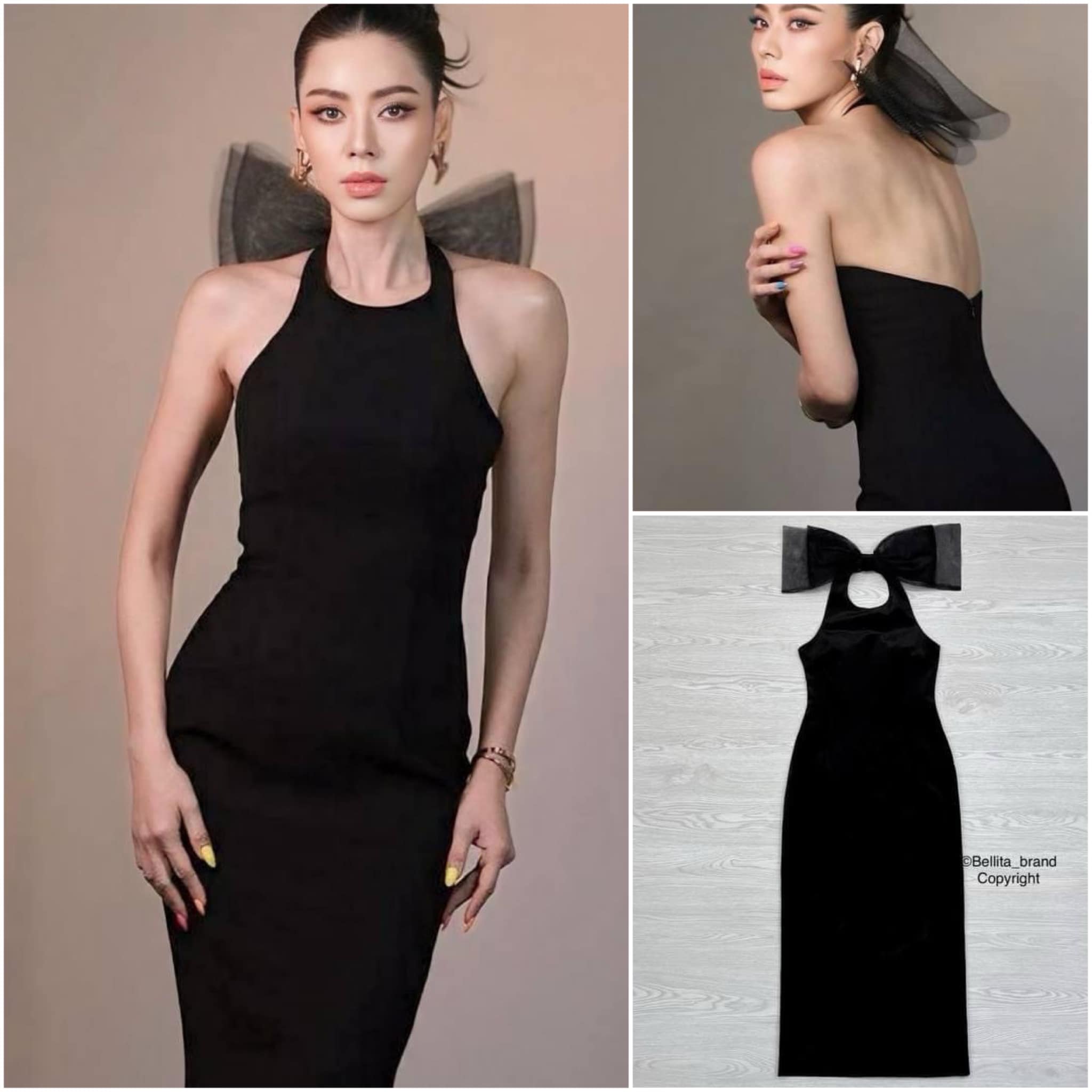 เดรสสีดำทรงเข้ารูปแบบสับ คล้องคอผ้ากำมะหยี่สีดำสวย แต่งโบว์ ด้านหลังคอแบบจึ้งใจมาก อกเอวเข้ารูป แบบปั๊วะปัง โชว์หลังเบาๆ ซิปด้านหลัง สวยสับมากแม่ ใส่สบาย สินค้าคุณภาพ (พร้อมส่ง)