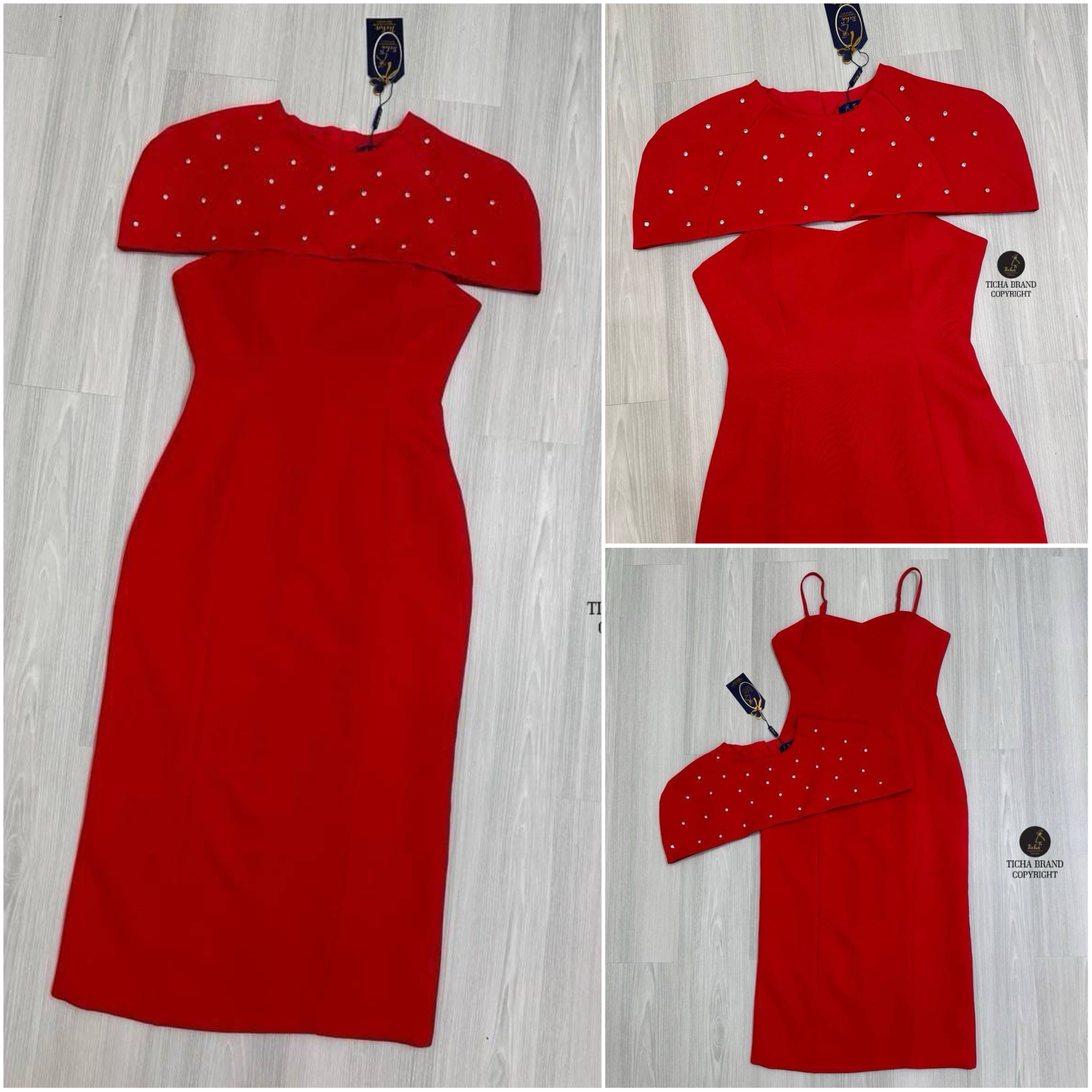 ชุดset2ชิ้น สีแดงเดรสสายเดี่ยว อกเย็บเสริมฟองน้ำให้ทรงสวย ดีไซน์แต่งผ่าหลังเล็กน้อย งานซิปหลัง มาพร้อมเสื้อคลุมไหล่ตัวสั้นดีไซน์น่ารักมากๆ ดีเทลตอกหมุดเพชรให้เด่นสวย และมีกระดุมมุกเกี่ยวด้านหลัง งานสวย ผ้านิ่มใส่สบาย ใส่สบาย : สินค้าคุณภาพ (พร้อมส่ง)