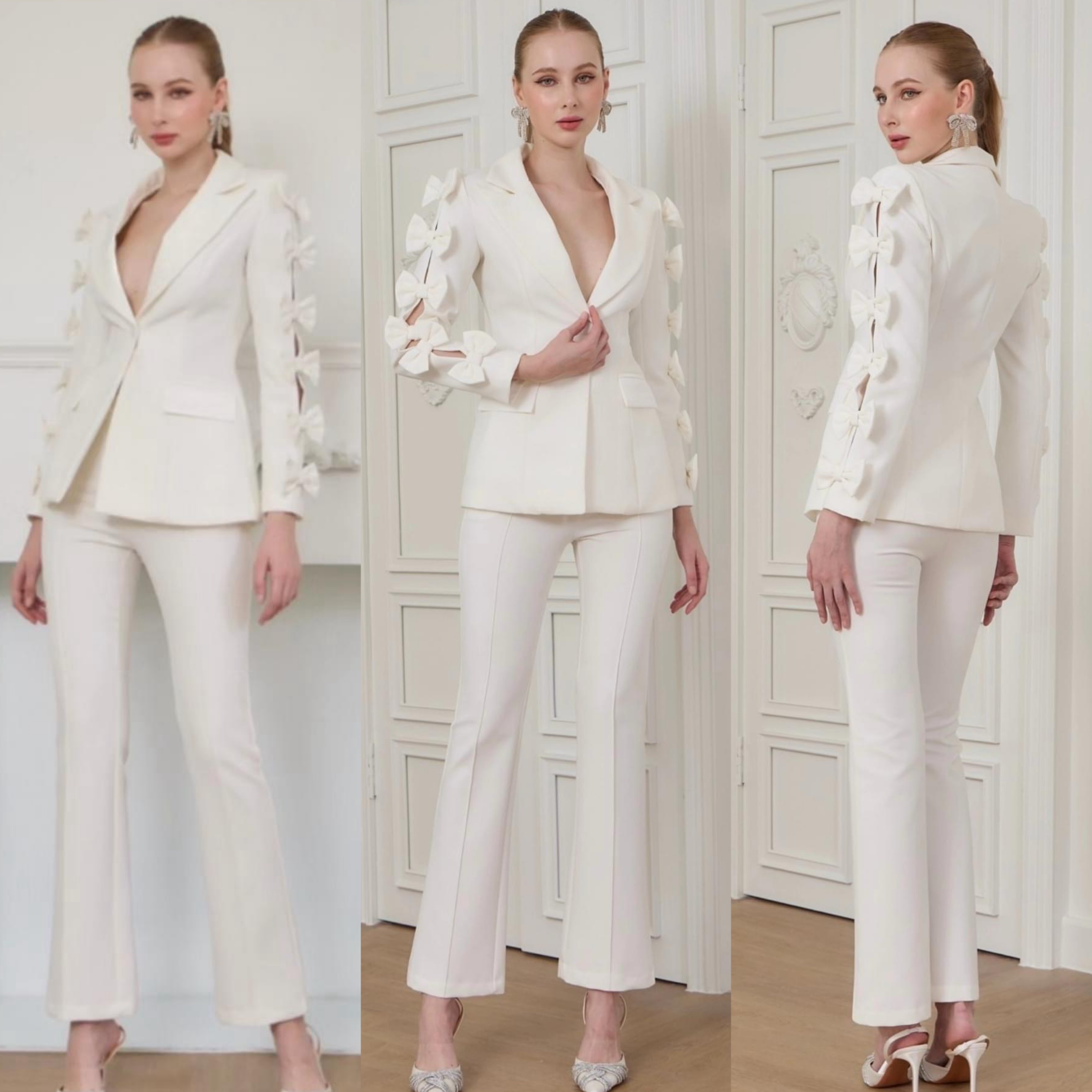 เซตBLAZER แต่งโบว์แขน+กางเกงทรงสวย เนื้อผ้าเกรดเอ ตัวBLAZERเป็นทรงเข้ารูป ปกเป็นทรงเทเล่อร์ ใส่สบาย : สินค้าคุณภาพ (พร้อมส่ง)