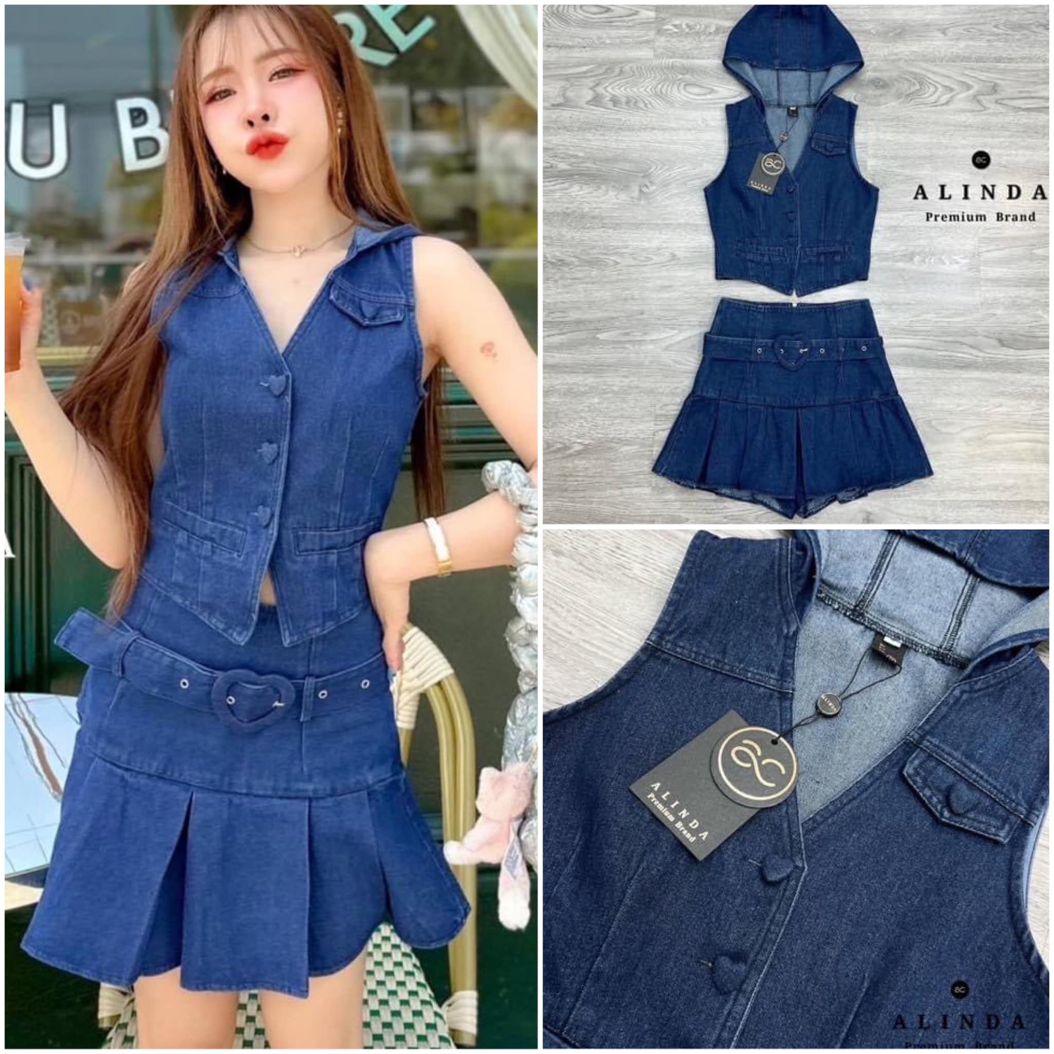 เซ็ทเสื้อยีนแขนกุด กระดุมหน้า มีฮู๊ด มาพร้อมกางเกงกระโปรง ในเซ็ทมีเข็ดขัดมา ให้ด้วยนะคะ สินค้าคุณภาพ (พร้อมส่ง)