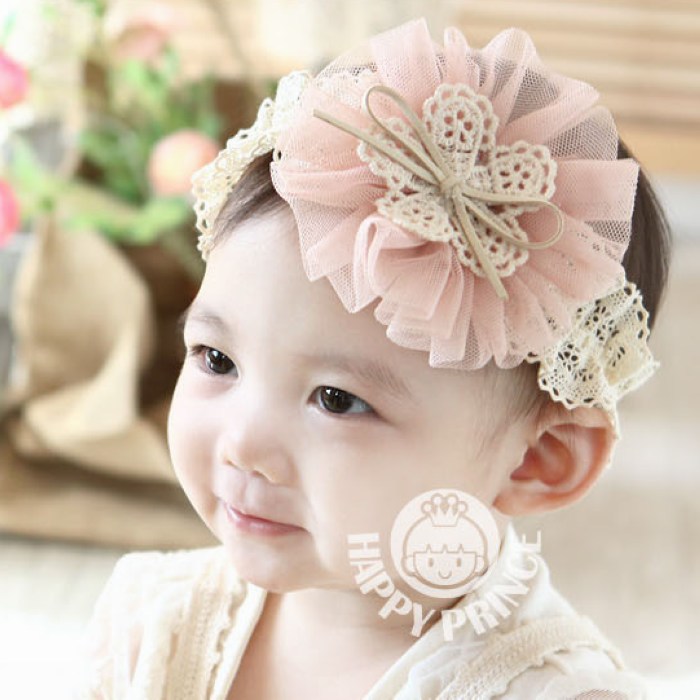 ผ้าคาดผมเด็ก สไตล์วินเทจ ลายลูกไม้โครเชต์เกาหลี