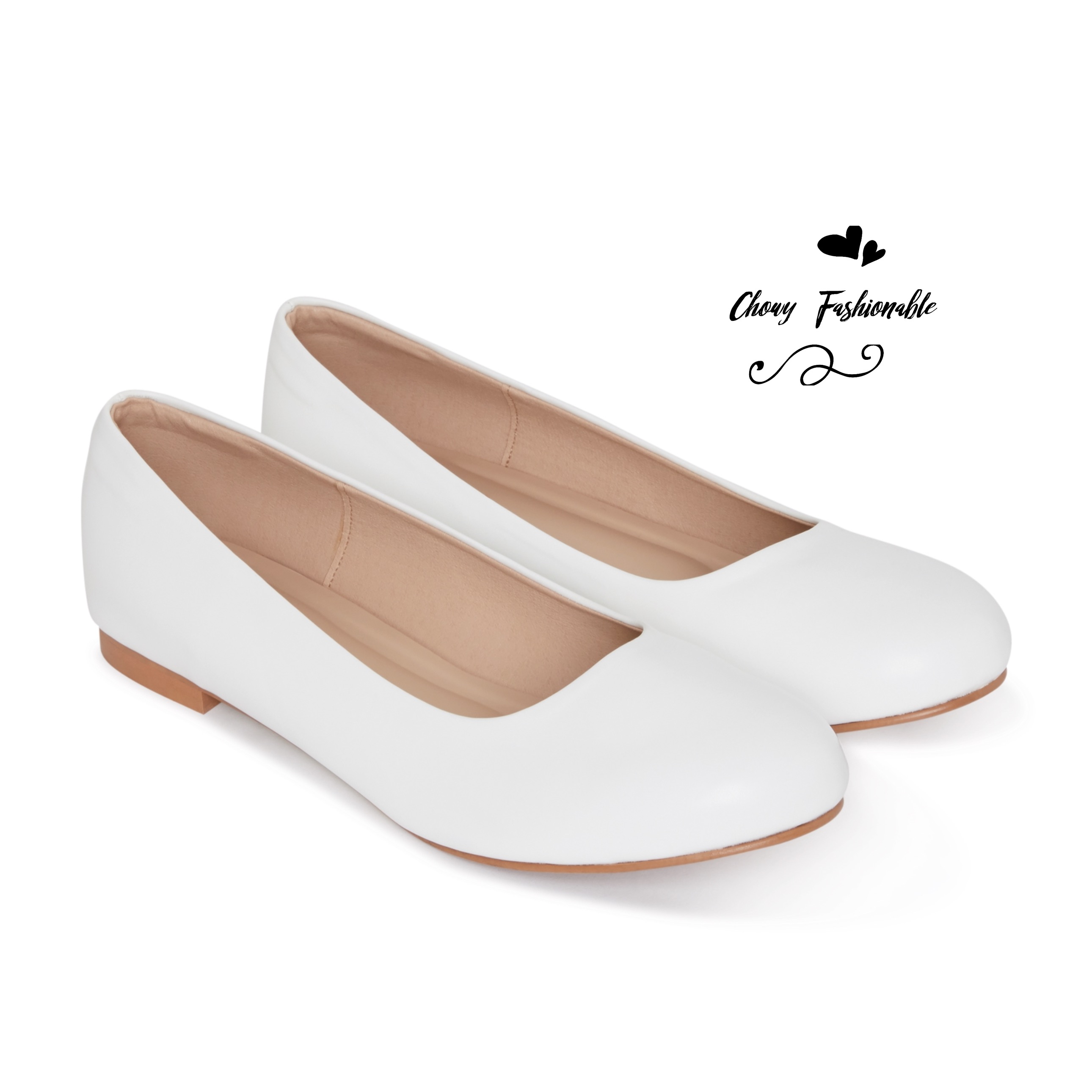 รองเท้าส้นแบนไซส์ใหญ่ 37-50 Flat White Matte รองเท้าพยาบาล คัชชูส้นแบนหัวกลม สีขาว CHOWY CH0138WH