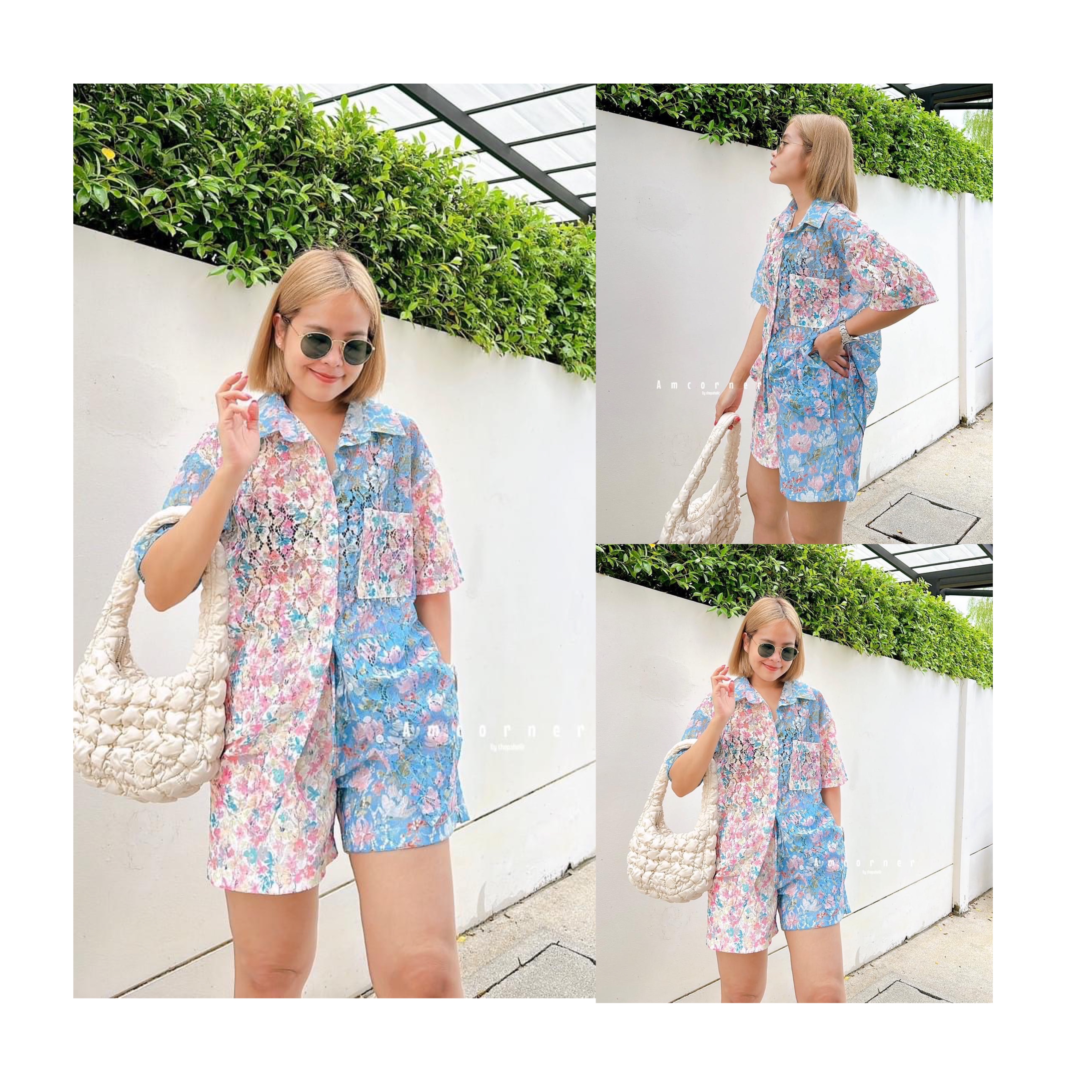 Lace set shirt เสื้อ+กางเกงขาสั้น ผ้าลูกไม้ เนื้อดี เนื้อนิ่ม ใส่สบาย สินค้าคุณภาพ (พร้อมส่ง)