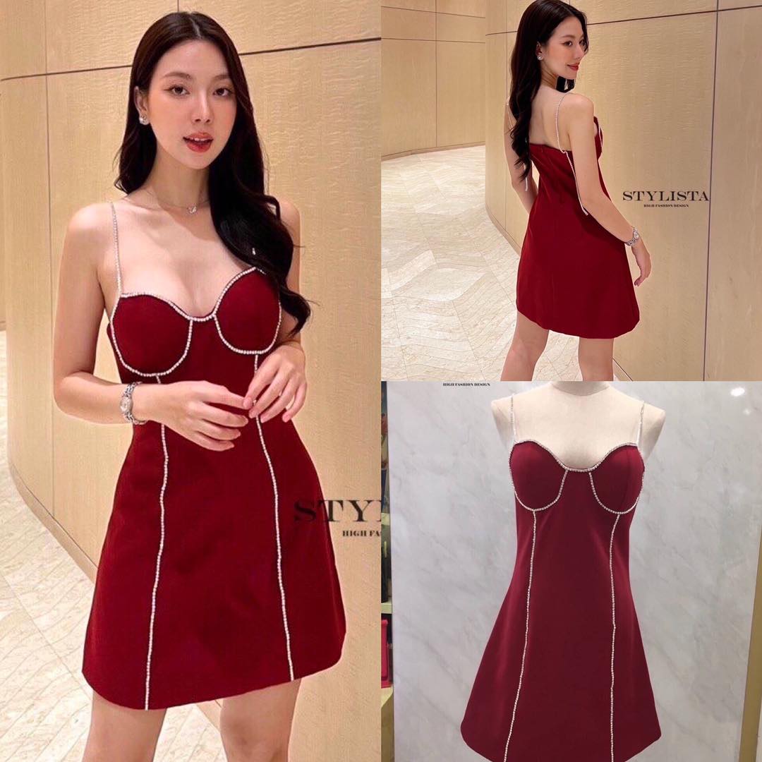 เดรสทรงพอดีตัว สายเดี่ยวเเต่งเพชร ใส่สวยเซ็กซี่เบาๆ ดูดีเหมือนเซเลปเลยค่ะ สินค้าคุณภาพ (พร้อมส่ง)