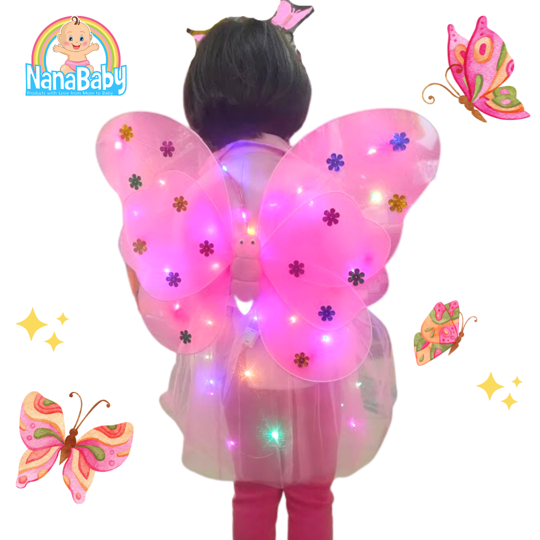 ปีกนางฟ้า ปีกเจ้าหญิง ปีกผีเสื้อเด็ก ปีกเด็ก แฟนซี ชุดตกแต่งผีเสื้อมีไฟ [Set ปีกผีเสื้อ+กระโปรง+ที่คาดผม+ไม้คฑา]