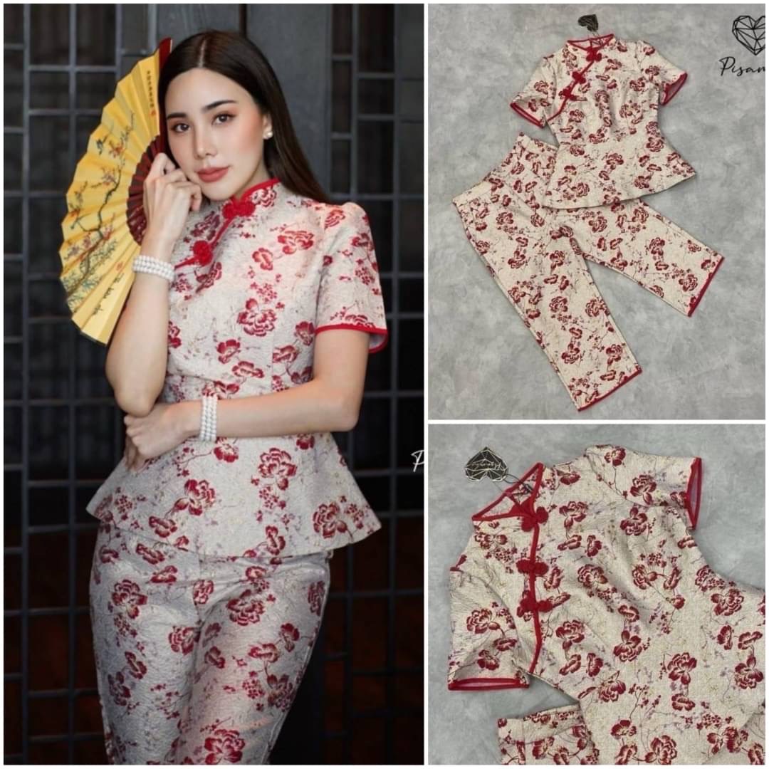 เซ็ตเสื้อคอจีนงานผ้าทอสีชมพู ทรงผ่าหน้า มาคู่กับกางเกงขายาว5ส่วน ใส่สบาย สินค้าคุณภาพ (พร้อมส่ง)