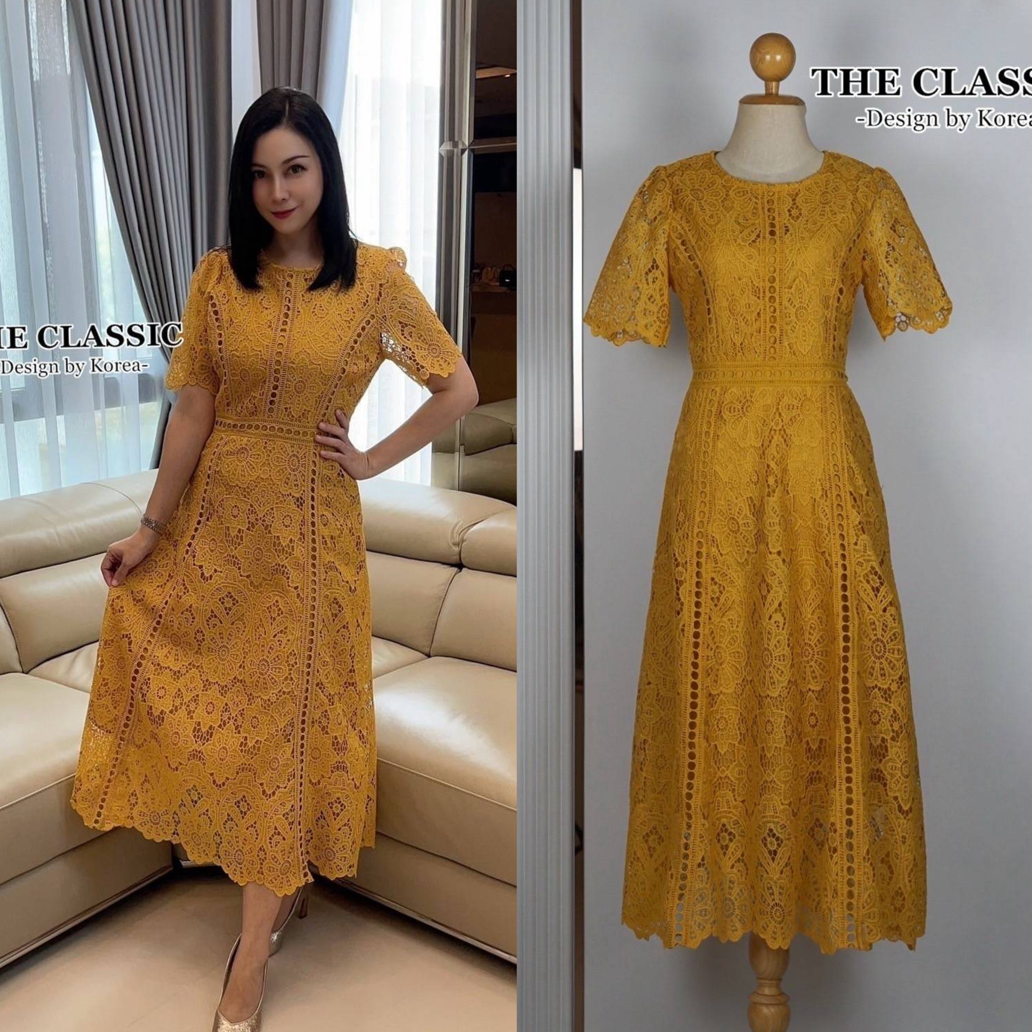 เดรสยาวลูกไม้ คอกลมใช้ผ้าลูกไม้เนื้อหนาอย่างดี ขึ้นลวดลายดอกไม้ ลายชัด ผ้าแน่นสวย ตัดต่อเพิ่มดีเทลแต่งด้วยลูกไม้ทรงกลมหลายจุด ใส่สบาย : สินค้าคุณภาพ (พร้อมส่ง)