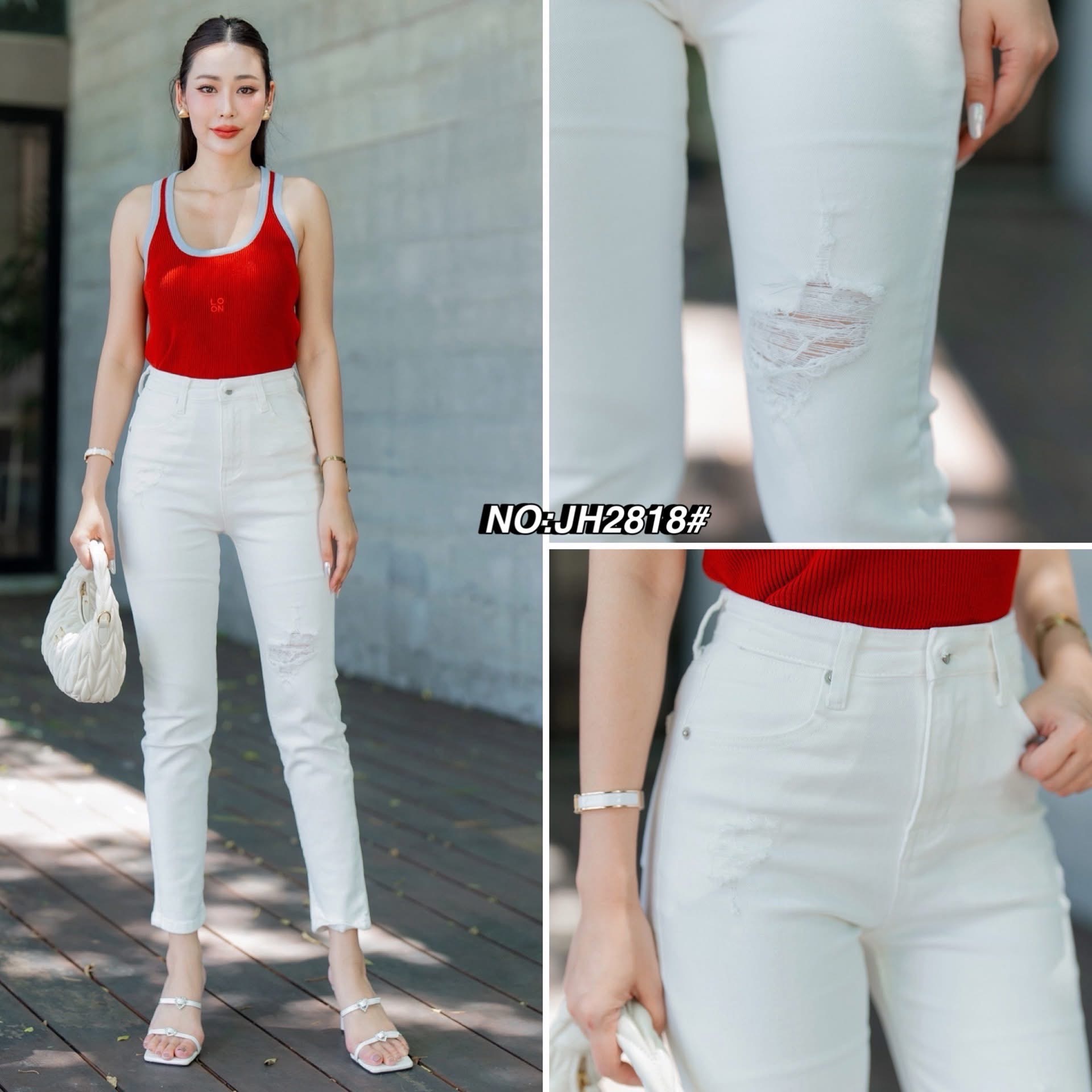 กางเกงยีนส์ทรงบอยสีขาว (เป็นผ้ายีนส์ยืดนะค่า) ไม่รัดรูป รุ่นนี้ผ้ายีนส์เนื้อหนา นิ่มสุดๆ ทำขาดนิดๆพองาม ใส่สบาย : สินค้าคุณภาพ (พร้อมส่ง)