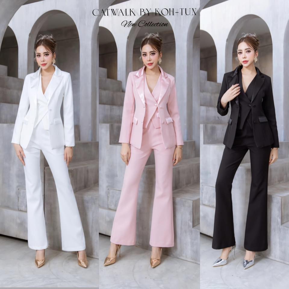 เซตBLAZER 3 ชิ้น เสื้อกั๊กครอปแขนกุด ทรงเข้ารูปคอวี ตัวBLAZERแล้วดูเท่ห์ มาก +กางเกงทรงขาขาม้า ใส่สบาย สินค้าคุณภาพ (พร้อมส่ง)