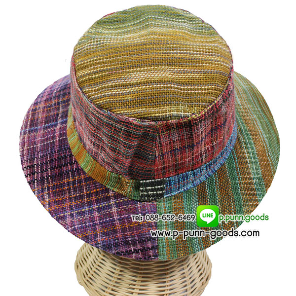 หมวกผ้าฝ้ายทอมือ สลับลาย หมวกทรงปานามา
