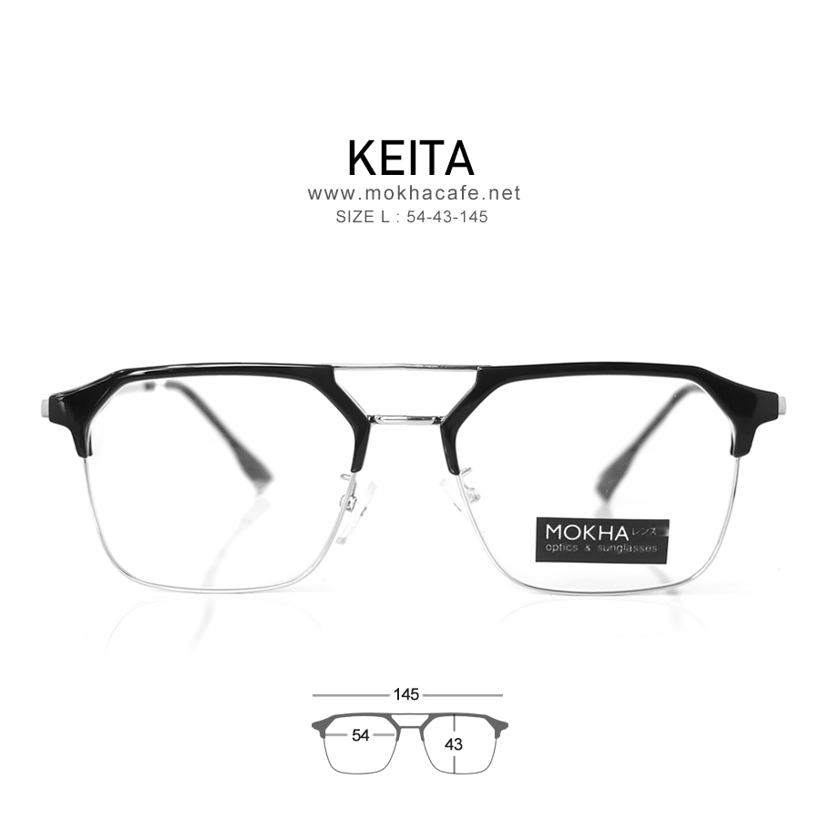 KEITA - black silver กรอบแว่นวินเทจ แว่นตาทรงเหลี่ยม DoubleBridge กว้าง 145 มม. (sizeL)