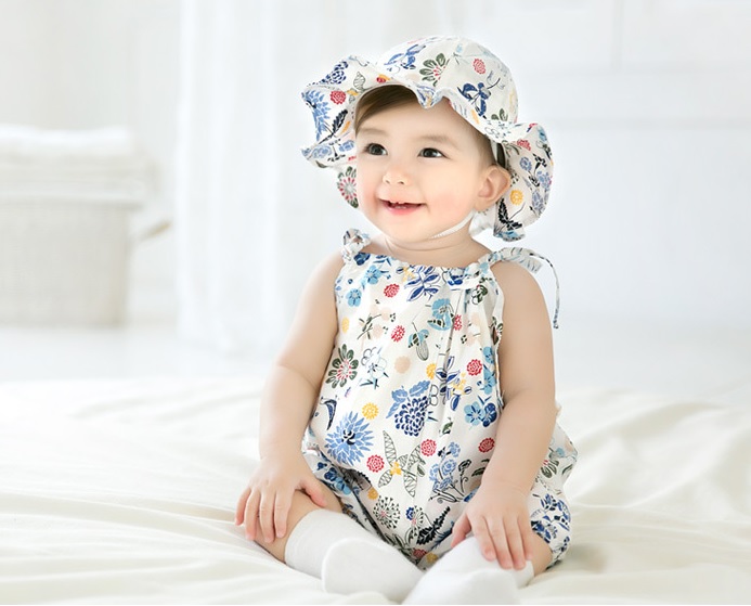 หมวกปีกเด็กอ่อนหญิง 6-24 เดือน ลายดอกไม้น่ารัก