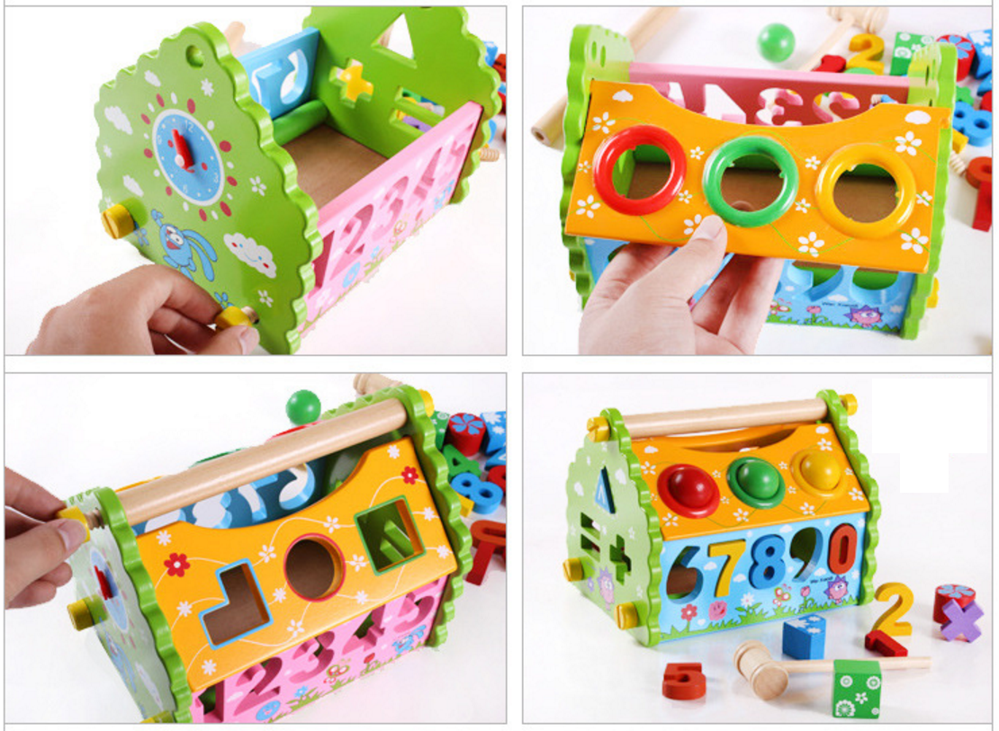 ของเล่นไม้ บ้านกิจกรรมหยอดบล็อค ตอกบอล เสริมพัฒนาการ