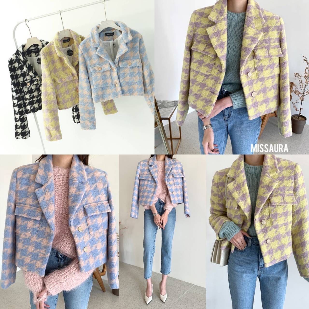 เสื้อคลุมครึ่งตัวผ้าทวีตลาย houndstooth งานสวยมากผ้าหนา กระดุมทองหรูหรา อากาศเริ่มเย็น ใส่อุ่นเลยจ้า มีซับทั้งตัว : สินค้าคุณภาพ (พร้อมส่ง)