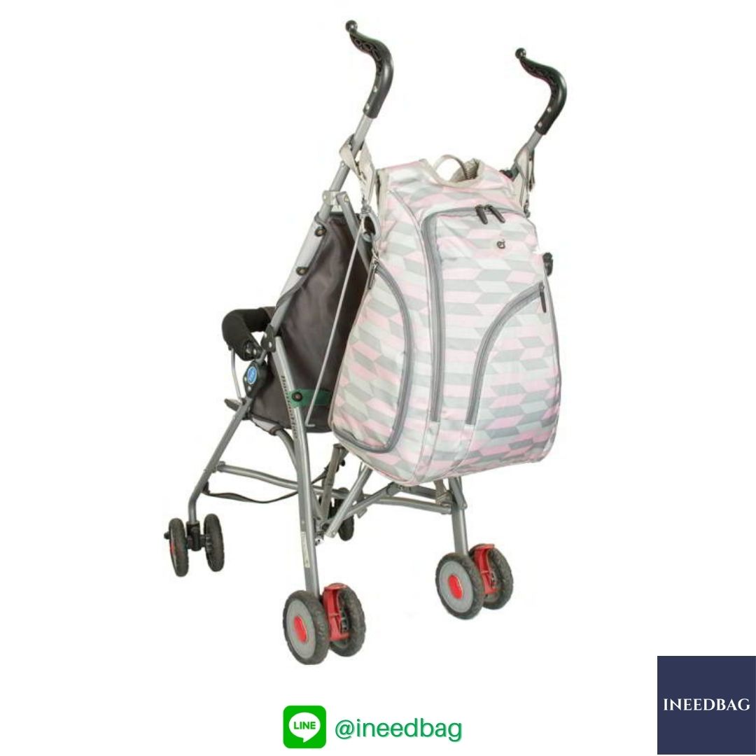 Ecosusi กระเป๋าคุณแม่ กระเป๋าสัมภาระคุณแม่ กระเป๋าแม่ลูกอ่อน แบบเป้ มาพร้อมแผ่นรองเปลี่ยนผ้าอ้อม, สายคล้องรถเข็น, ช่องเก็บความร้อน-เย็น (Pink Chevron)