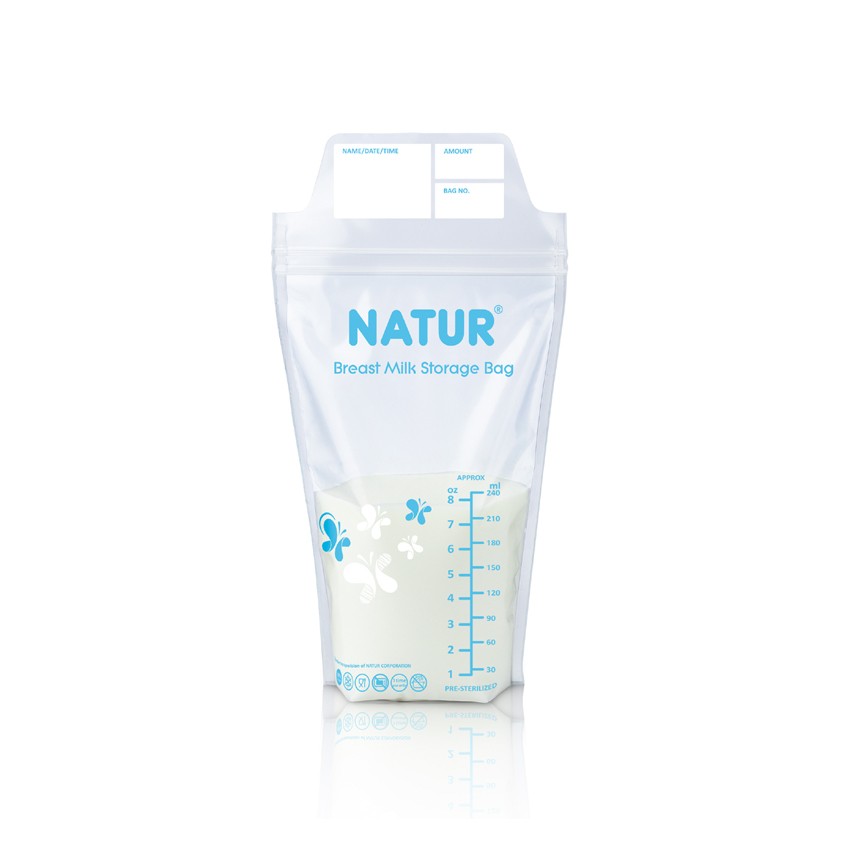 [30 แถม 30 รวม 60 ถุง] ถุงเก็บน้ำนมแม่ Natur ถุงเก็บนม ถุงเก็บน้ำนม 8 ออนซ์ ถุงใส่น้ำนมแม่ BPA-Free (ของแท้ !!)