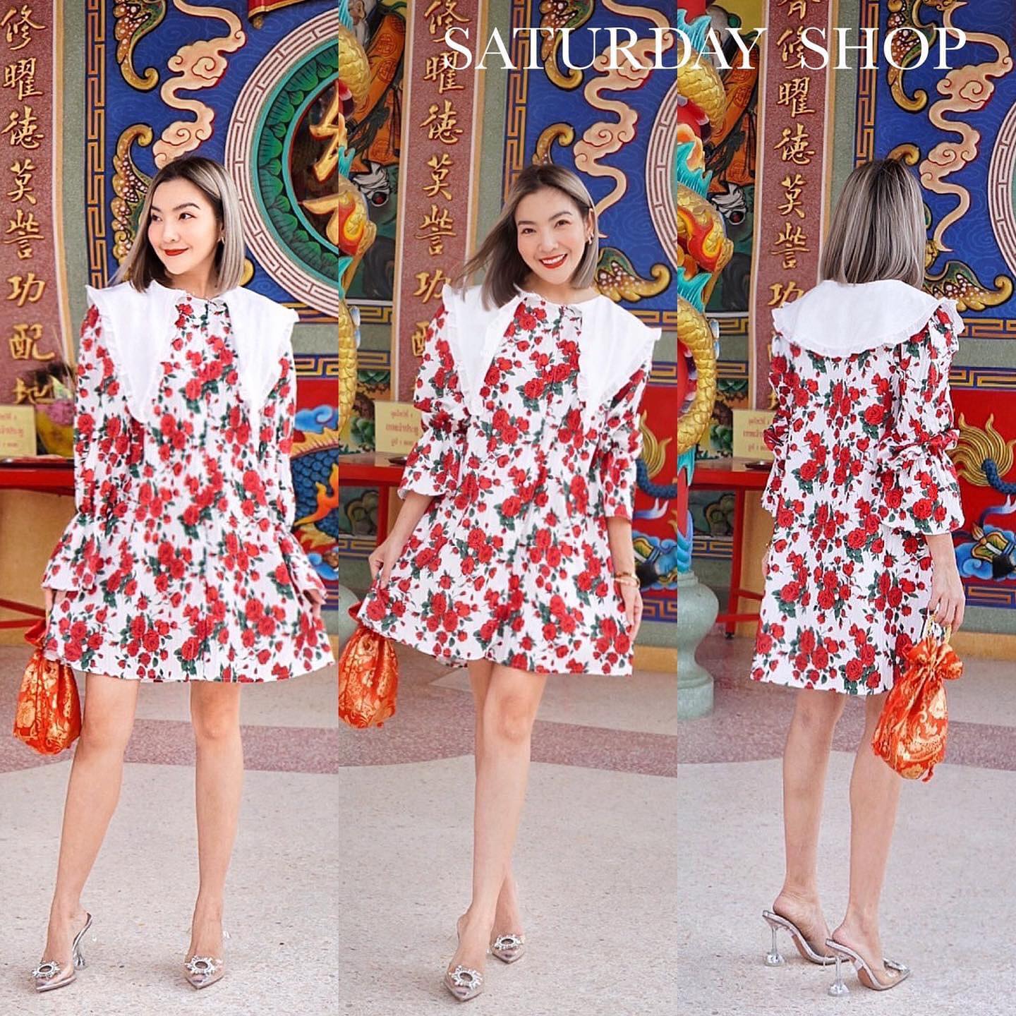 เดรสสั้นคอปกขาวแต่งระบายขอบ กระดุมด้านหน้าปลดถอดได้จริงทุกเม็ดค่ะ สินค้าคุณภาพ (พร้อมส่ง)