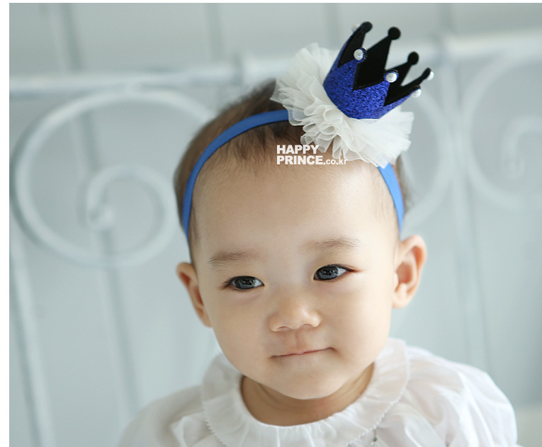 ที่คาดผมมงกุฎเด็กเล็ก ฐานจีบรูดระบายสีขาว สำหรับเด็กวัย 0-2 ปี