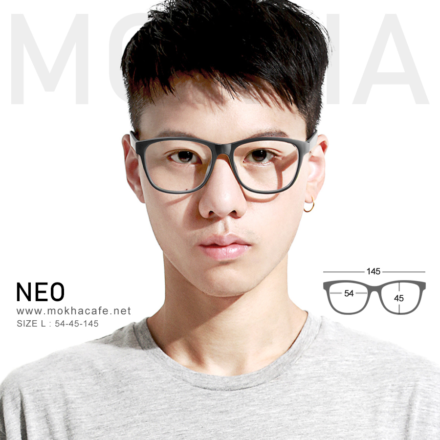 NEO - matte black แว่นตาทรงเหลี่ยม TR90 น้ำหนักเบา กว้าง 145 มม. (sizeL) H45