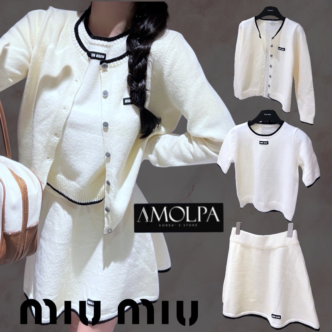 SET 3 PCS SKIRT MIU MIU KNIT งาน HIEND – TOP GRADE เสื้อคลุม+เสื้อแขนสั้น+กระโปรง งานส๊วยยม๊าก เนื้อไหมพรมแน่นสุดๆ ผ้าเกรดขั้นเทพ สวยสุดๆ ใส่สบาย : สินค้าคุณภาพ (พร้อมส่ง)