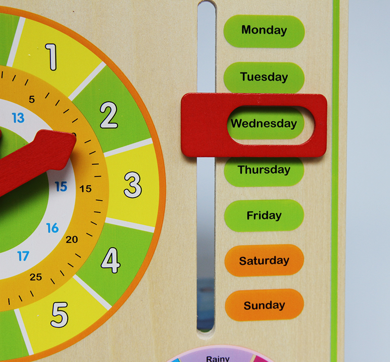 ของเล่นไม้เรียนรู้เวลา ตั้งแต่นาทีจนถึงฤดูกาลใน 1 ปี แบบปฏิทิน Wooden Daily Calendar Clock Board