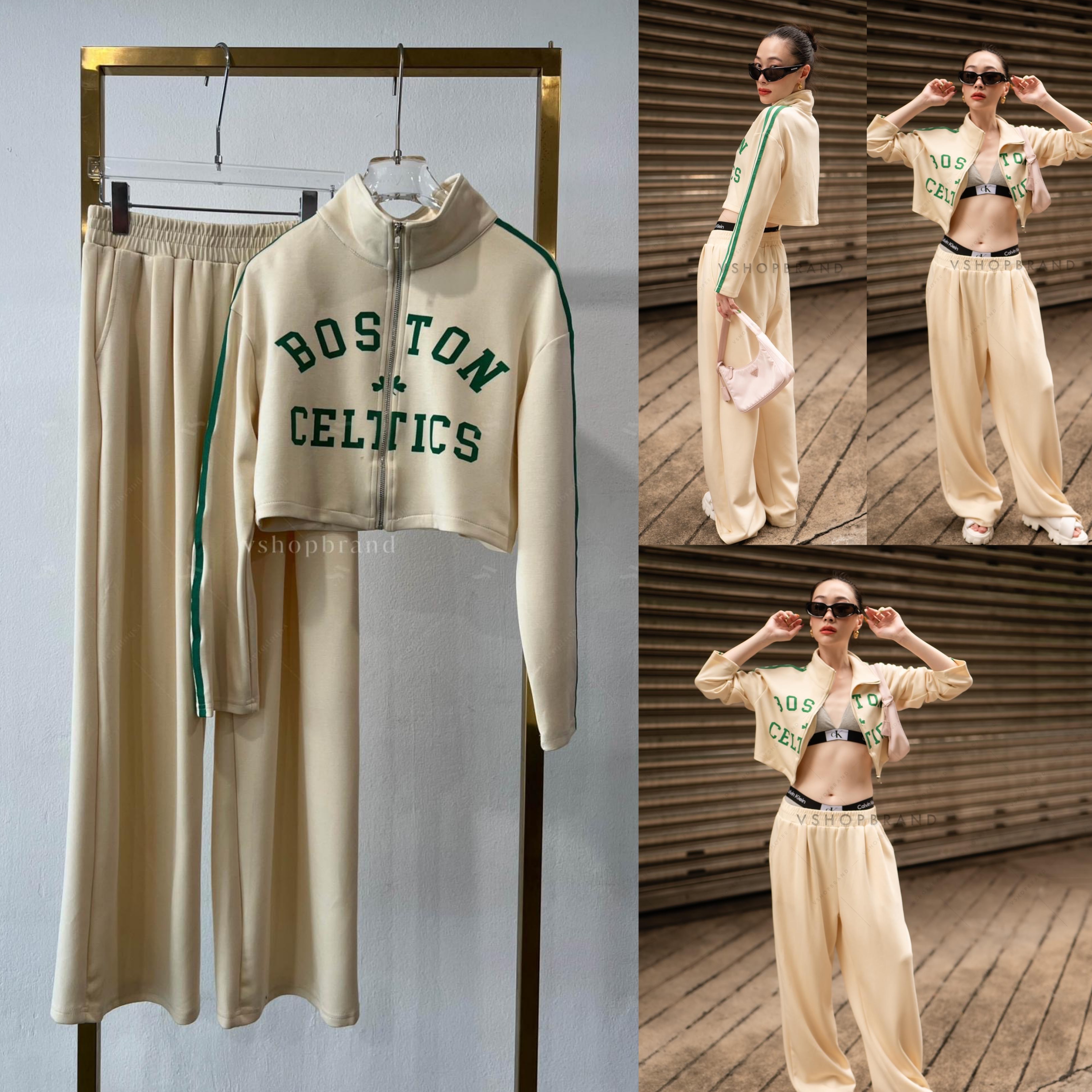 Set เสื้อวอร์ม Boston แถบไหล่ + กางเกงขายาว สินค้าคุณภาพ (พร้อมส่ง)