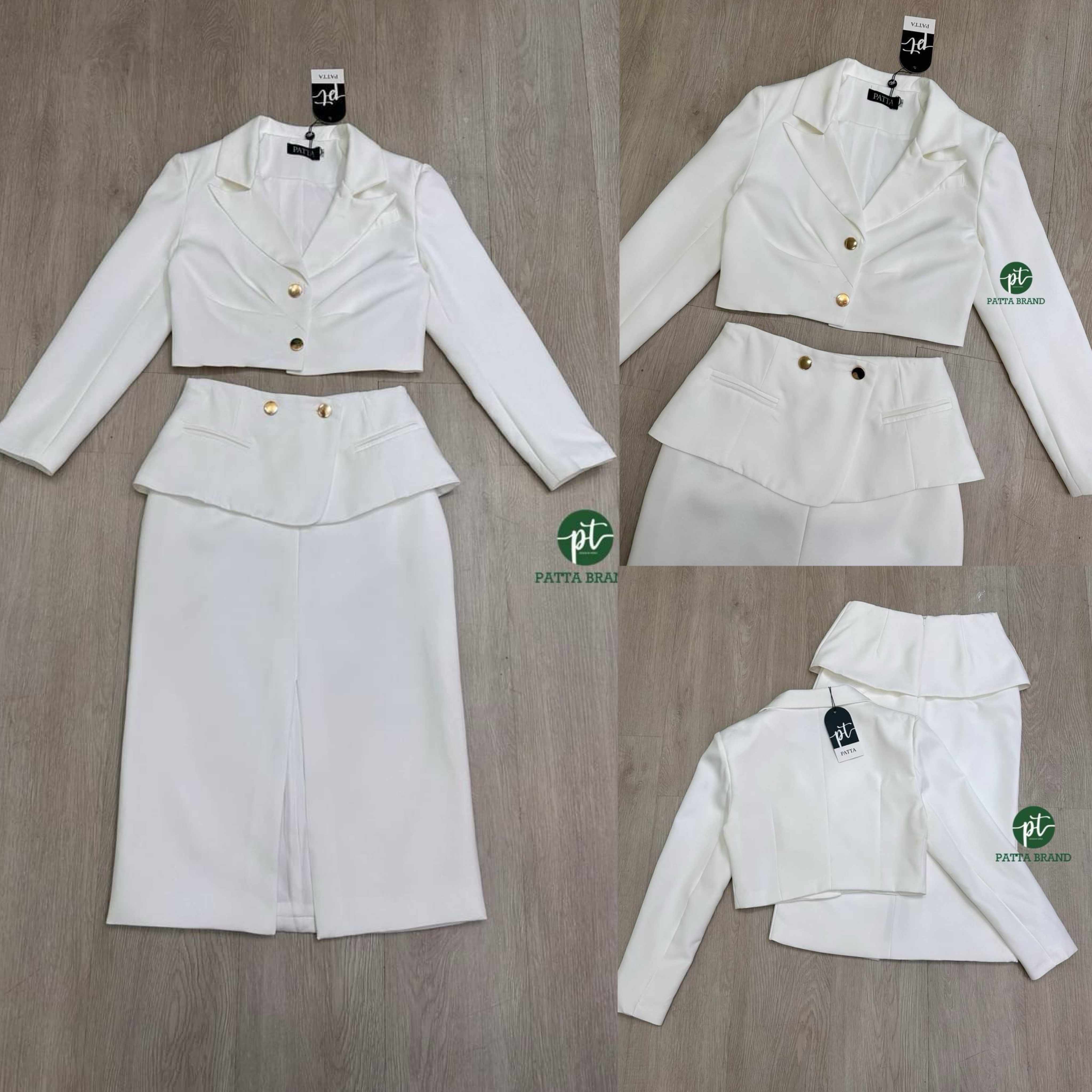 ชุดสูทสไตล์สาวออฟฟิศ เสื้อสูทครอปตัวสั้นแขนยาว +กระโปรงทรงสอบ ใส่สบาย สินค้าคุณภาพ (พร้อมส่ง)