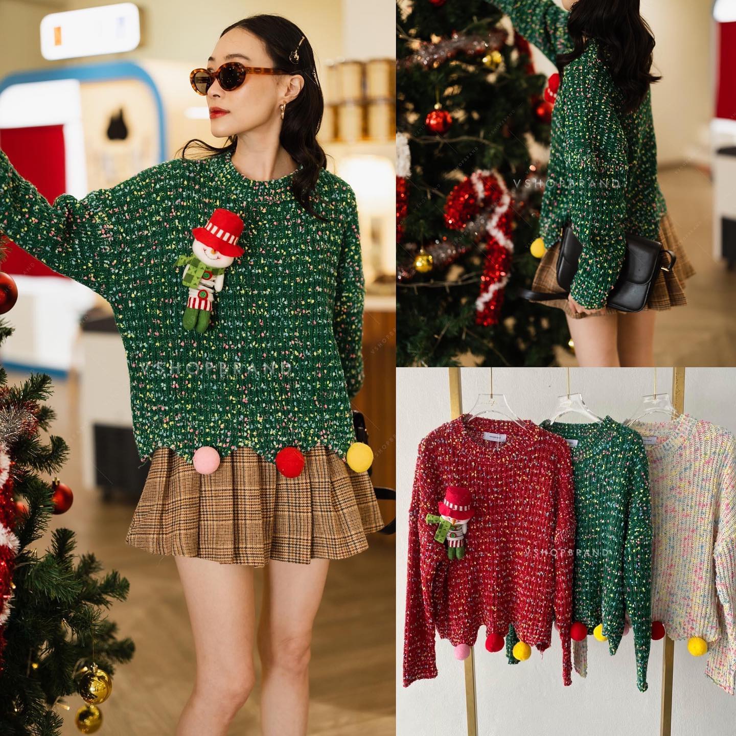 เสื้อ กันหนาวไหมพรมถักสีสัน+เข็มกลัดสโนว์แมน : สินค้าคุณภาพ (พร้อมส่ง)