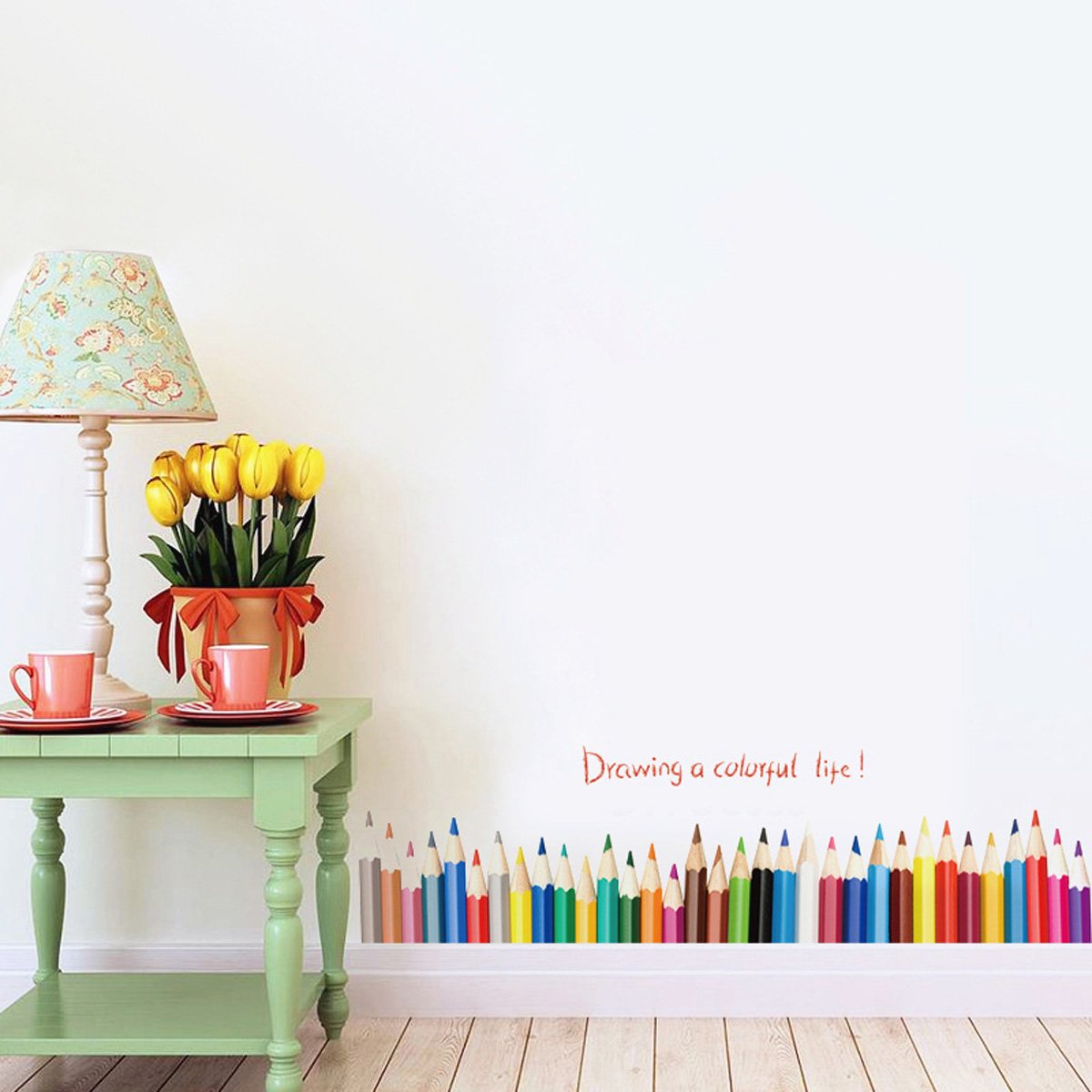 สติ๊กเกอร์แต่งห้อง DIY รูปสีไม้ Drawing a Colorful Life! ลอกออกแล้วติดซ้ำได้