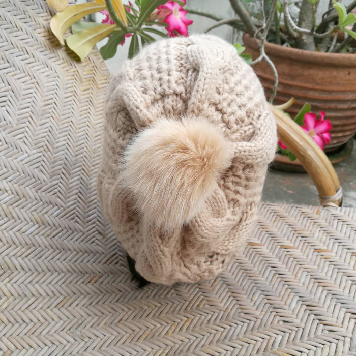 หมวกไหมพรมจุกเฟอร์กระต่ายแท้ น่ารักมากกกก