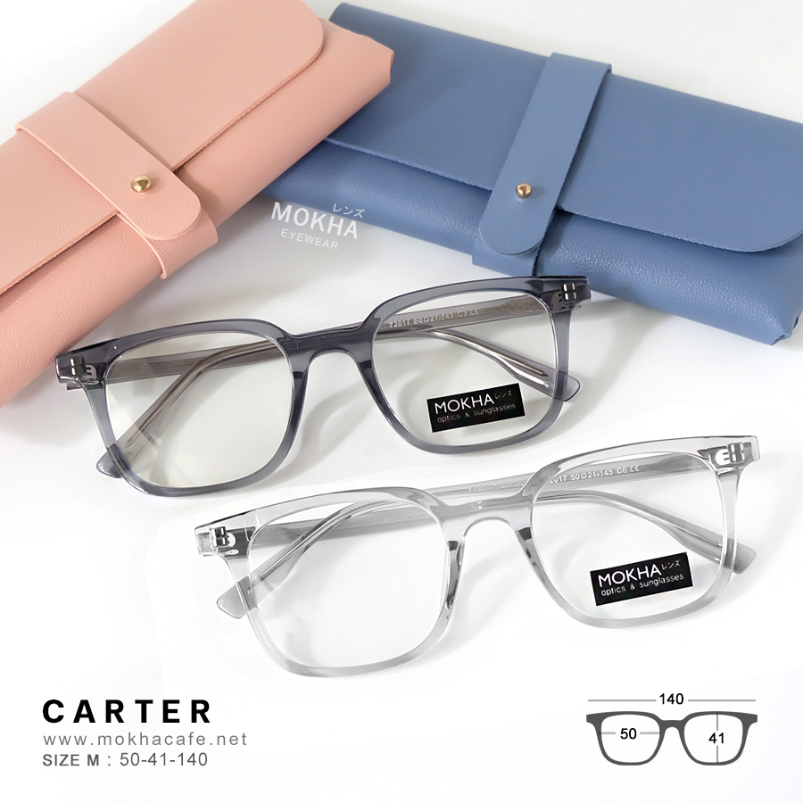 CARTER - clear grey กรอบแว่นตา ทรงเหลี่ยม แกนขาโลหะ กว้าง 140 มม. (sizeM) H41