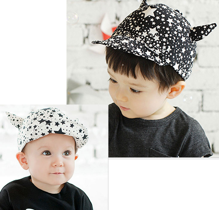 หมวกเด็ก หมวกแก็ปเด็กเล็ก 6-24 เดือน Devil ลายดาวสีขาวดำเท่ๆ สไตล์เด็กเกาหลี