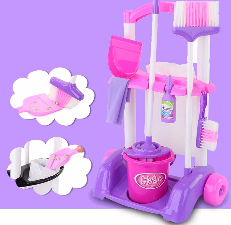 [ส่งฟรี] ของเล่นแม่บ้าน รถเข็นแม่บ้าน ของเล่นงานบ้าน รถเข็นของเล่น ไม้กวาดเด็ก ไม้ถูพื้นเด็ก ชุดทำความสะอาดเด็ก Little Helper