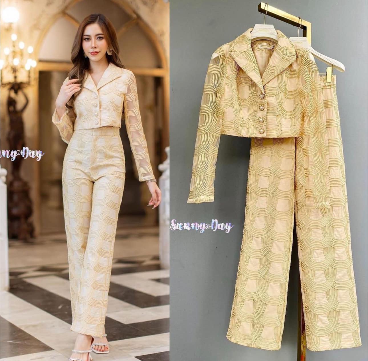 เซตเสื้อซีทรูแขน+กางเกงทรงสวย เนื้อผ้ารุ่นนี้เป็นผ้าตาข่ายเดินลายเส้นด้วย เส้นด้ายทั้งตัว เนื้อนุ่มใส่สบาย สินค้าคุณภาพ (พร้อมส่ง)